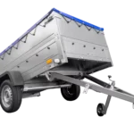 Anhänger mit faltbarer Deichsel Garden Trailer 230 KIPP mit zusätzlichen Bordwänden, Stützrad und blauer Flachplane-Neu