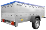 Anhänger mit faltbarer Deichsel Garden Trailer 230 KIPP mit zusätzlichen Bordwänden, Stützrad und blauer Flachplane-Neu – Bild 7