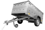 Pkw Anhänger kippbar 750 kg Garden Trailer 201 KIPP mit zusätzlichen Bordwänden, Stützrad und grauer Flachplane-Neu